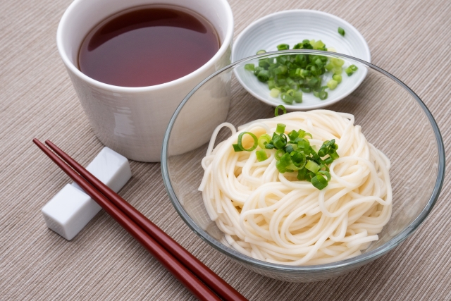 Japanese Somen with green onion and mentsuyu