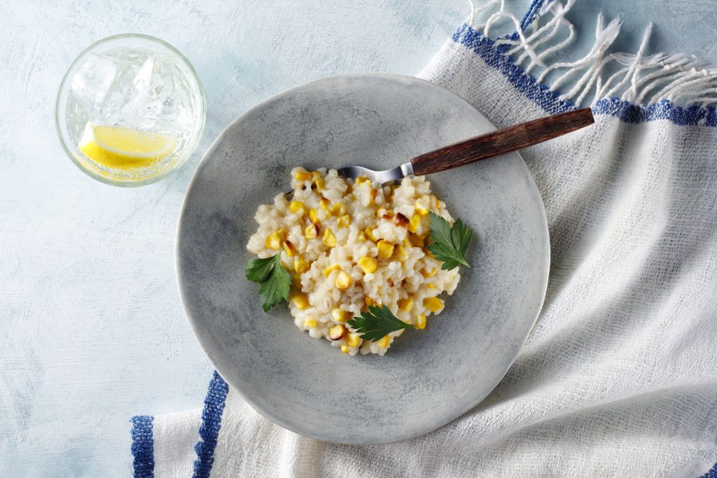 Grilled Corn and Glutinous barley Risotto